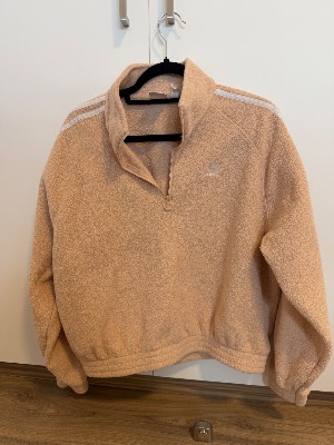 adidas Originals adicolor three stripe quarter zip fleece sweatshirt in nude