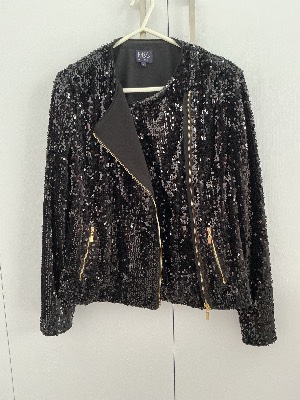 Black sequinned bomber style jacket Marks & Spencer size 12