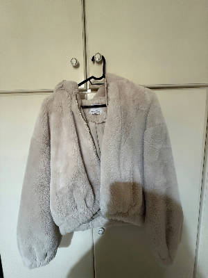 Fur Jacket with Hoodie, Size Medium 1