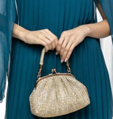 Rhinestone Frame bag Yellow gold  2
