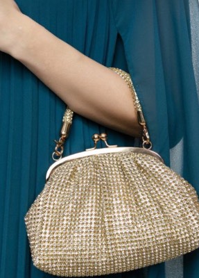 Rhinestone Frame bag Yellow gold  1