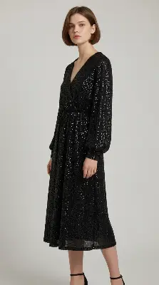 Kiabi black midi sequin dress - size M
