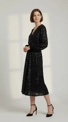 Kiabi black midi sequin dress - size M 2