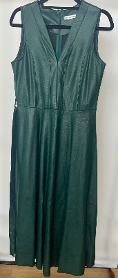 Italian-made faux leather elegant midi dress in forest green 2
