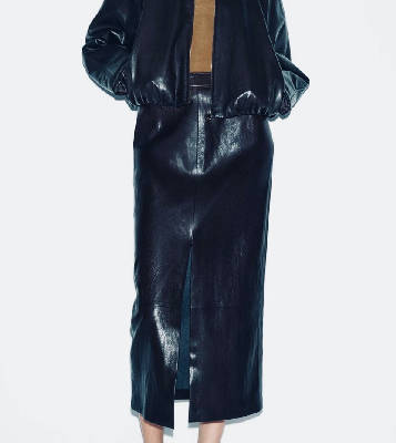 Faux leather maxi skirt with front slit 1