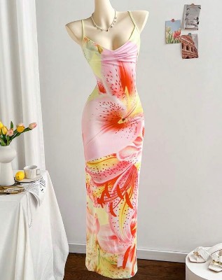 Maxi floral backless summer dress